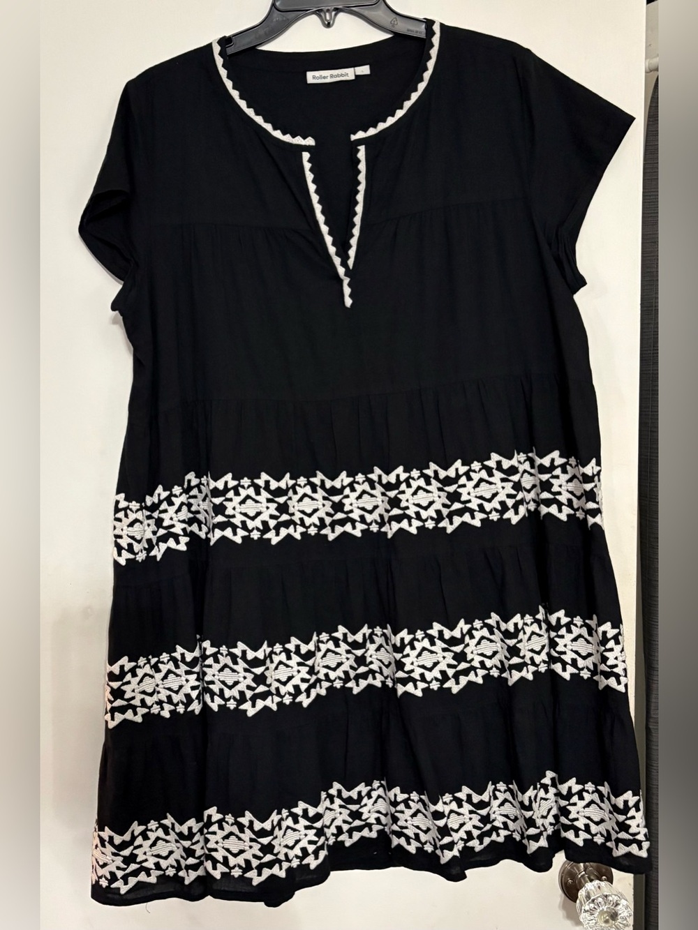 Roller Rabbit Embroidered Pamela Dress Black White Women Size L Boho Cottagecore - Picture 2 of 7